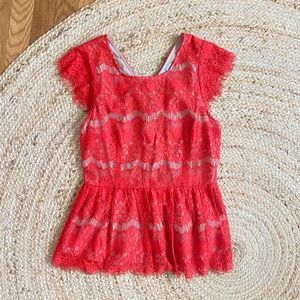Anthropologie Maeve Red Lace Peplum Top Size S